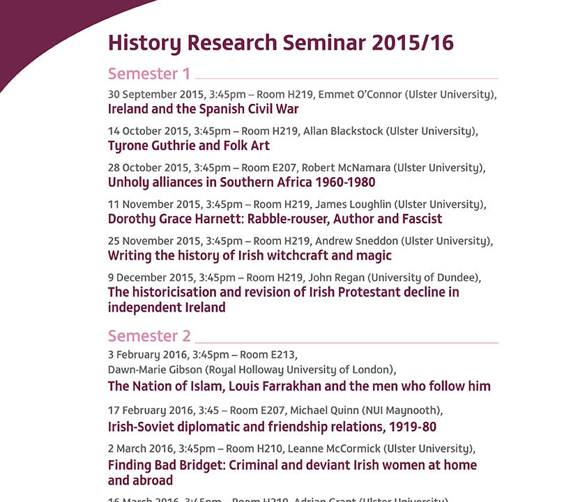 Schedule History Research Seminars